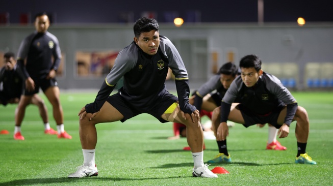 Asnawi Mangkualam saat latihan bersama Timnas Indonesia jelang melawan Irak di Piala Asia. 