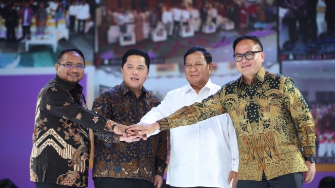 Menteri Pertahanan, Prabowo Subianto menghadiri perayaan natal bersama Kementerian BUMN dan BUMN di JCC Senayan, Jakarta, Senin, (15/1/2024). (Dok: TKN Prabowo)