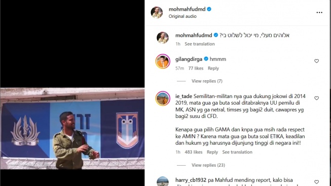 Tangkapan layar akun Instagram milik Mahfud MD yang diretas pada Selasa (16/1/2024). 