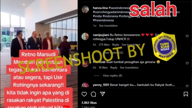 HOAKS, Kabar Menlu Retno Marsudi Perintahkan Usir Pengungsi Rohingya