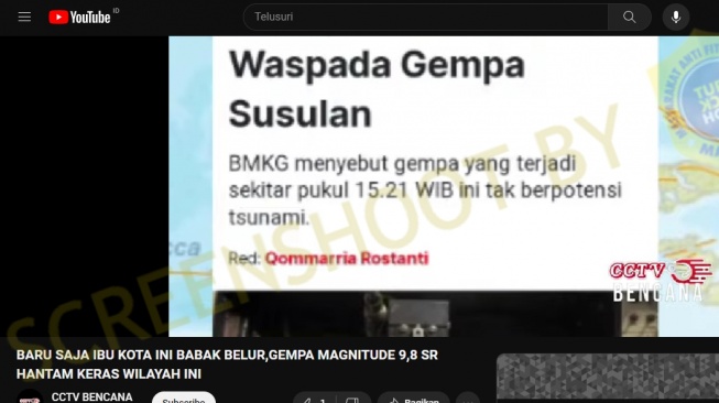 HOAKS, Gempa 9,8 SR Guncang Wilayah Indonesia Bagian Barat