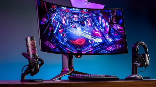 ROG Swift OLED PG34WCDM, Monitor Gaming Layar Lengkung 800R Ultrawide 34 Inci