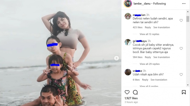 Cibiran netizen soal foto Dinar Candy liburan bareng anak Ko Apex. (Instagram/ lambe_danu)