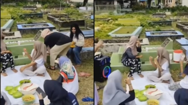 Emak-emak Piknik di Kuburan Sambil Joget, Banjir Hujatan: Penting Viral, Terus Sawan Semua