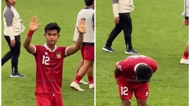 Pratama Arhan sapa penonton laga Timnas Indonesia vs Jepang (TikTok/@garudaupdates)