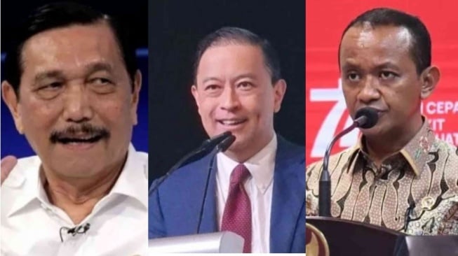 Kolase foto Luhut Binsar Pandjaitan, Tom Lembong, dan Bahlil Lahadalia.