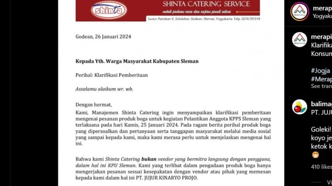 Disorot Gegara Konsumsi Tak Layak Saat Pelantikan KPPS Sleman, Vendor Beri Klarifikasi