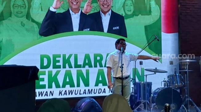  Calon Wakil Presiden (Cawapres) nomor urut 1, Muhaimin Iskandar alias Cak Imin. (Suara.com/Fakhri)