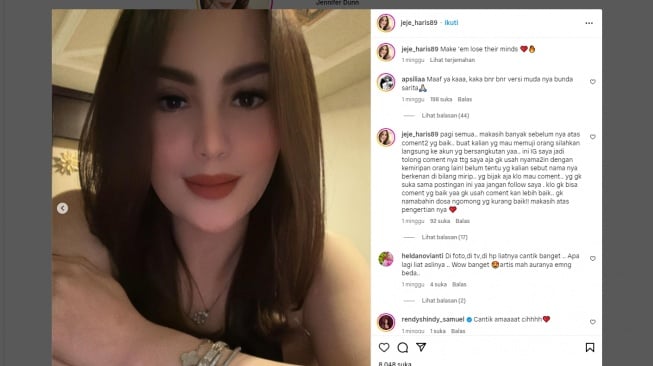 Jennifer Dunn ngamuk disebut mirip Sarita Abdul Mukti (instagram)