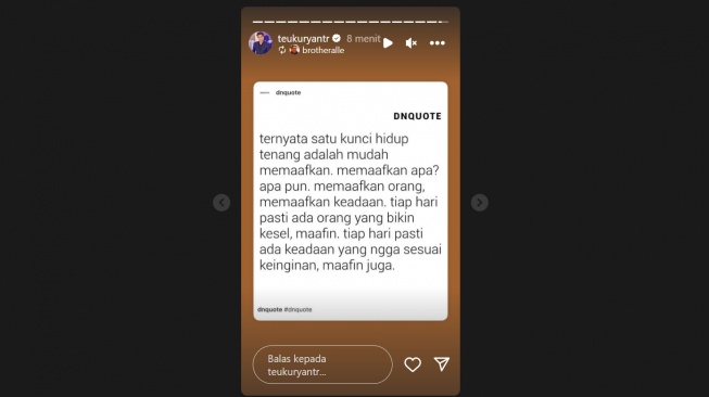 Teuku Ryan unggah quotes tips hidup tenang (Instagram/@teukuryantr)