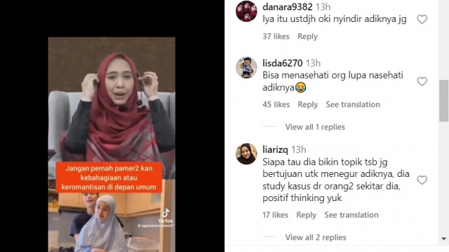 Ceramah Oki Setiana Dewi tentang seseorang yang suka pamer kemesraan bareng pasangan. (Instagram)