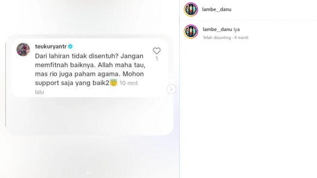 Teuku Ryan bantah tudingan tak pernah menyentuh Ria Ricis (Instagram/@lambe__danu)
