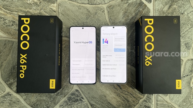 Beda tampilan sistem operasi HyperOS Poco X6 Pro 5G dan MIUI 14 Poco X6 5G. [Suara.com/Dicky Prastya]