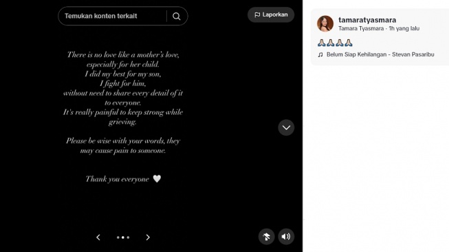 Curhatan Tamara Tyasmara setelah dicurigai netizen (TikTok @tamaratyasmara)