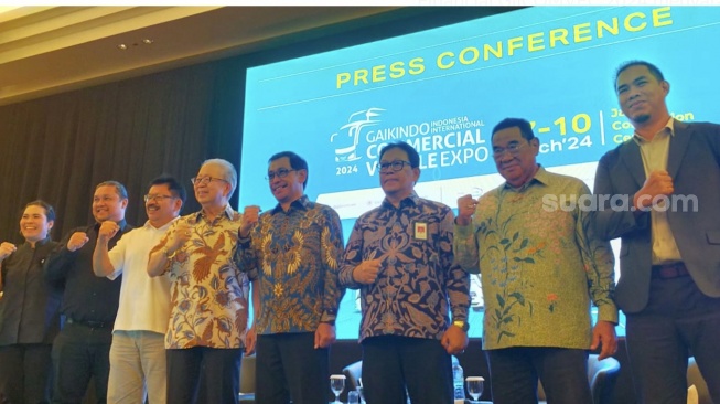 Press conference GIICOMVEC 2024 pada Rabu (7/2/2024) dalam Hotel JW Luwansa, Kuningan Ibukota Indonesia [Suara.com/CNR ukirsari]
