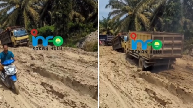 Parah Lur! Penampakan Jalan Rusak di Rokan Hulu, Kendaraan Terjebak Lumpur