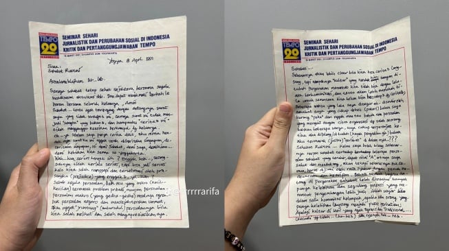 Surat cinta Cak Imin untuk sang istri saat masih pacaran. (TikTok/ @rrrrrrarifa)