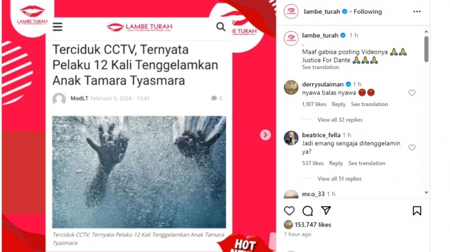 ustaz Derry Sulaiman kecam pelaku pembunuhan anak Tamara Tyasmara (Instagram/@lambe_turah)