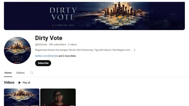 Film dokumenter berjudul Dirty Vote yang mengungkap desain kecurangan Pemilu 2024. (tangkapan layar)