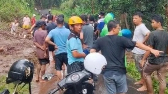 Sapi warga Karangasem patah tulang terseret tanah longsor. [BeritaBali.com]