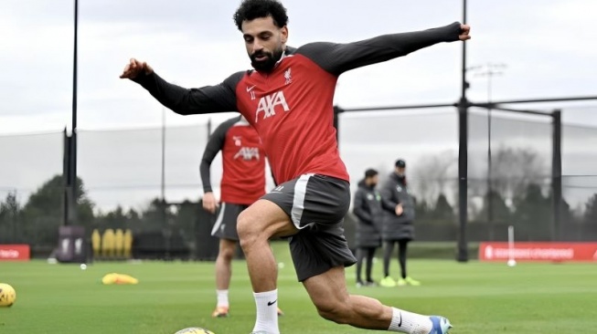 Pemain Liverpool Mohamed Salah berlatih bersama tim pada Selasa (13/2/2024) sore waktu setempat di AXA Training Center, Kirkby, Inggris (ANTARA/Liverpool)