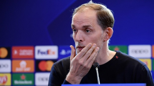 Pelatih Bayern Munich, Thomas Tuchel menghadiri konferensi pers jelang laga Liga Champions kontra Lazio di Stadion Olimpico, Roma, Italia. [Filippo MONTEFORTE / AFP]