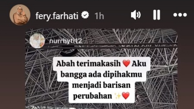 Fery Farhati membagikan ulang video dukungan netizen untuk paslon nomor urut 1, Anies-Muhaimin di masa penghitungan asli dari KPU RI. (Instagram/@fery.farhati)