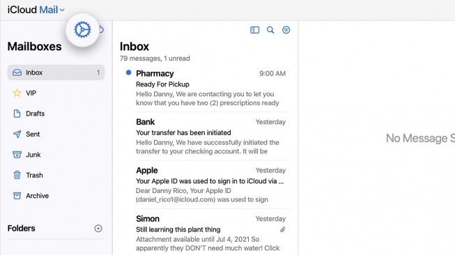 Tampilan iCloud Mail. [iCloud Mail]