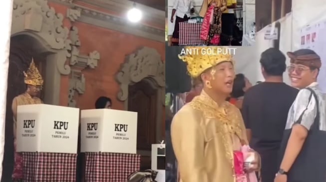 Anti Golput, Ini Momen Pengantin Nyoblos Lengkap dengan Pakaian Adatnya