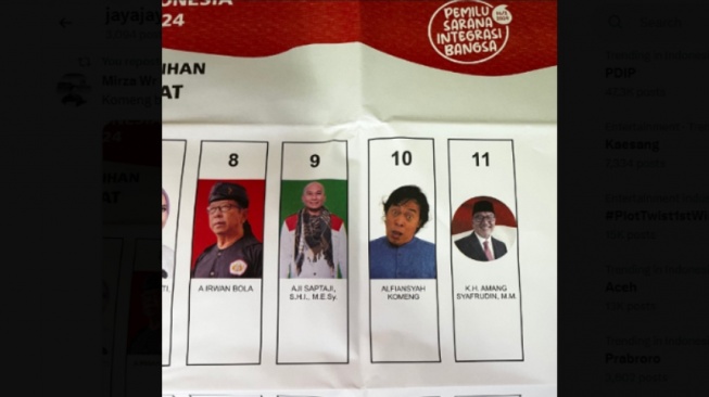 Foto Komeng di kertas suara Pemilu 2024 (Twitter/wirashalci)