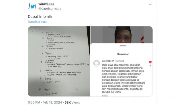 Anak Vincent Rompies diduga lakukan dua hal ini ke korban (twitter)