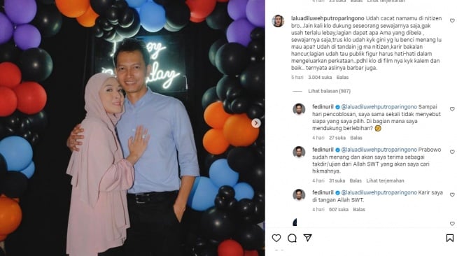 Fedi Nuril tanggapi teguran dari warganet soal pilpres (instagram)