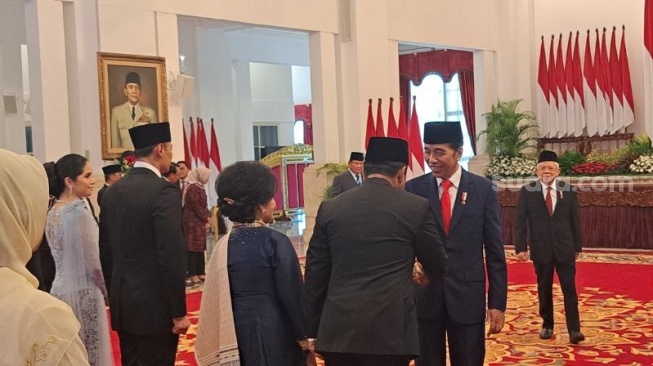 Presiden Jokowi seusai melantik AHY sebagai Menteri ATR/BPN dan Hadi Tjahjanto sebagai Menko Polhukam