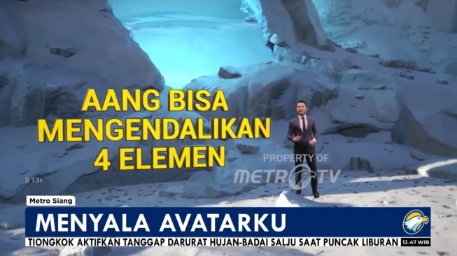 Viral video pembaca acara Metro TV berlagak menjadi Avatar. (X/@WatchmenID)