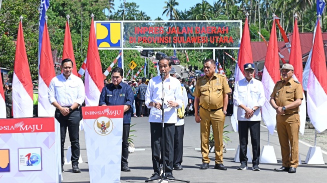 Presiden Joko Widodo atau Jokowi meresmikan Bendungan Lolak di Kabupaten Bolaang Mongondow, Provinsi Sulawesi Utara, Jumat (23/2/2024). (Foto: Istimewa)