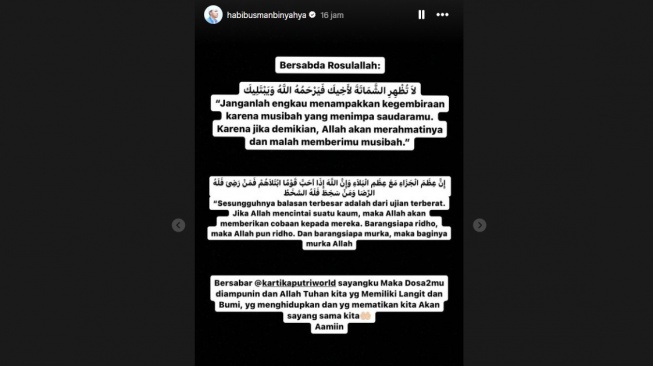 Habib Usman pasang badan untuk Kartika Putri (instagram)