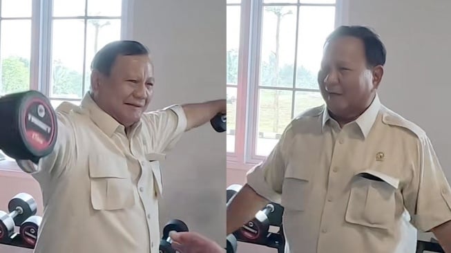 Prabowo Subianto Senyum Semringah Saat Angkat Barbel, Netizen: Beratnya Sama Kayak Utang Abah