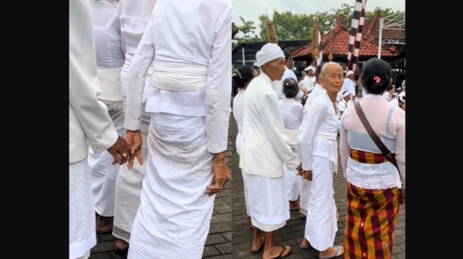 Definisi Setia dan Menua Bersama, Kakek Nenek ini Bergandengan Tangan Saat Hendak Sembahyang