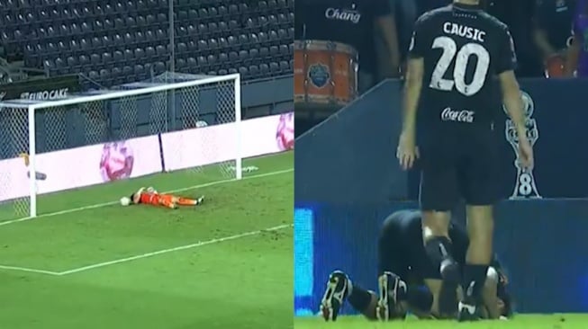 Selebrasi Gol Striker Muslim Thailand Cetak Gol dari Tengah, Langsung Sujud!