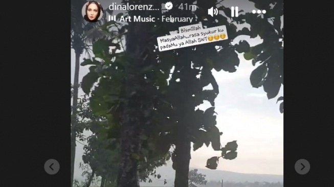 Potret Instagram Story Dina Lorenza yang bersyukur denan keindahan alam di tengah perjalanannya. (Instagram/@dinalorenza1975)