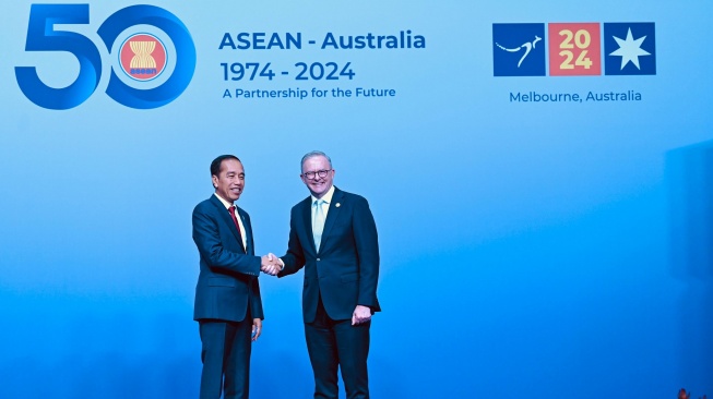 Presiden Jokowi berfoto bersama para kepala negara pada KTT Khusus ASEAN-Australia di Melbourne Convention and Exhibition Center (MCEC), Australia, Selasa (5/3/2024). [Dok. Laily Rachev - Biro Pers Sekretariat Presiden]