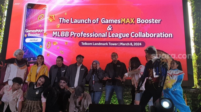 Peluncuran Paket GamesMAX Booster dan kolaboratsi Telkomsel X MLBB di Jakarta, Jumat (8/3/2024). [Suara.com/Dythia Novianty]