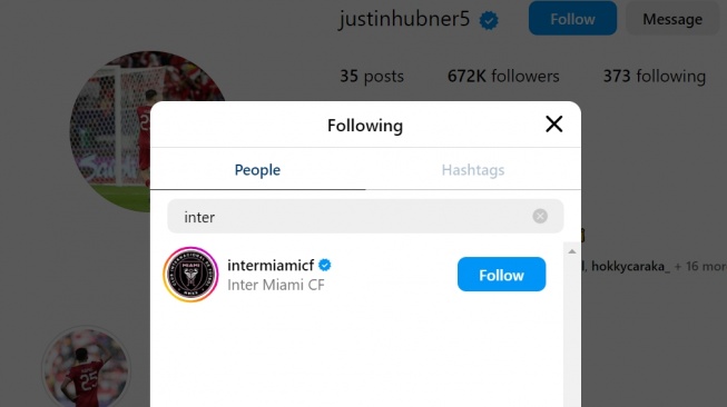 Justin Hubner follow Instagram Inter Miami. (Instagram/@justinhubner5)