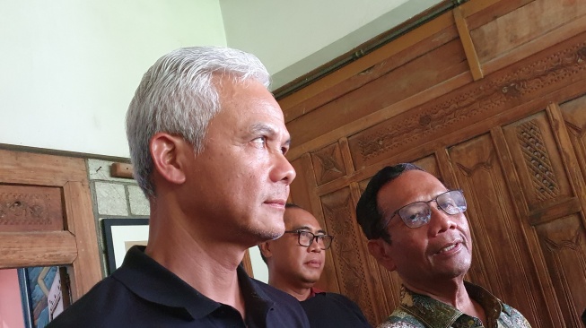 Pasangan capres-cawapres nomor urut 3 Ganjar Pranowo dan Mahfud MD. [Suarajogja/Hiskia Andika Weadcaksana]