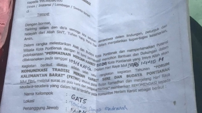 Bentuk surat proposal modus penipuan jelang Ramadhan di Pontianak. (Instagram/@idn.kalbar)