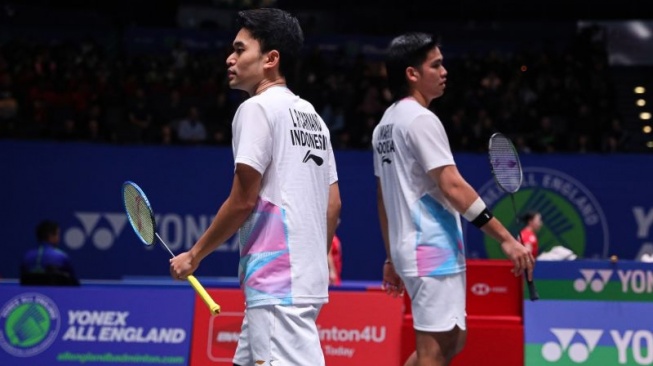 Ganda putra Indonesia Leo Rolly Carnando/Daniel Marthin saat berlaga di babak pertama All England Open 2024 di Birmingham, Inggris, Rabu (13/3/2024). (ANTARA/HO/PP PBSI)