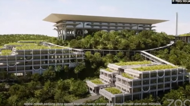 Desain Istana Wapres bertajuk 'Huma Betang Umai' karya SHAU yang menyabet Juara 2 dalam Sayembara Konsep Perancangan Kawasan dan Bangunan Gedung di IKN. [tangkap layar]