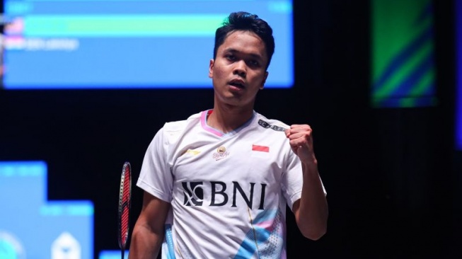 Tunggal putra Indonesia Anthony Sinisuka Ginting saat berlaga di All England Open 2024. ANTARA/HO-PP PBSI/am.