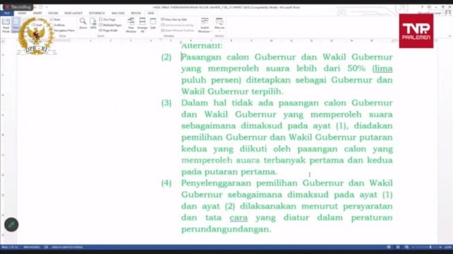 RUU DKJ soal cagub dan cawagub Jakarta. [bidik layar]