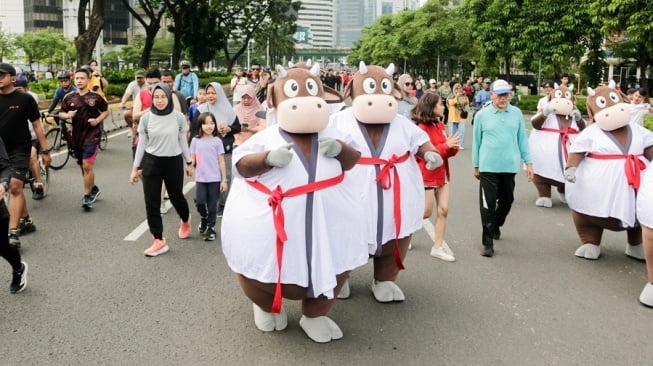 Gerombolan Sapi Muncul di Tengah CFD Jakarta, Curi Atensi Pengunjung